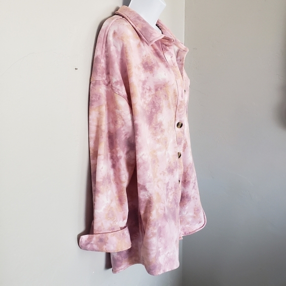 Maurices 2 2X Pink Purple Orange Tie Dye Shacket Button Up Jacket Soft Thick Top - Picture 6 of 8